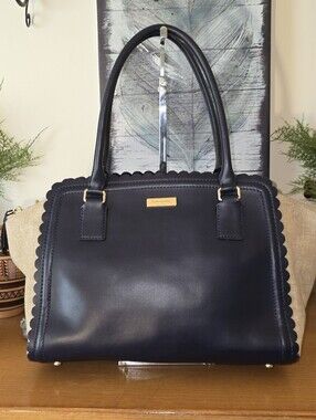 Kate Spade Marguerite Lilac Road Navy Leather With Cream Side Gussets EUC